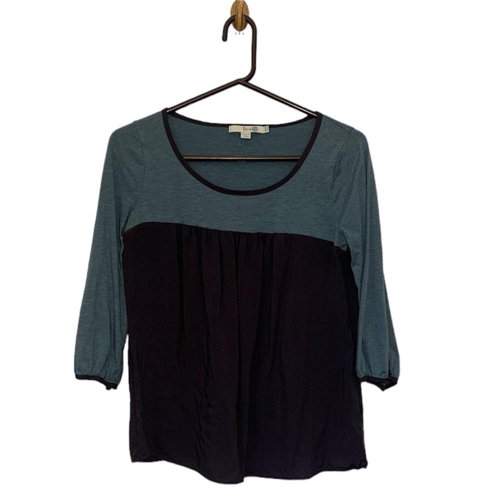 Boden 3/4 sleeve lightweight sheer black and blue baby doll shirt size 6